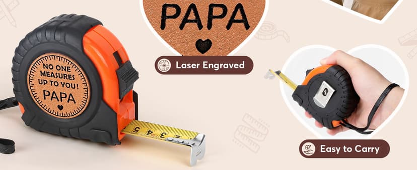 Gifts for Grandpa Papa Birthday Christmas Papa Gifts from Grandkids, Xmas Grandfather Gifts from Granddaughter Grandson, Grandparents Day Gift, Genuine Leather Engraved 25 FT Tape Measure Useful Tools