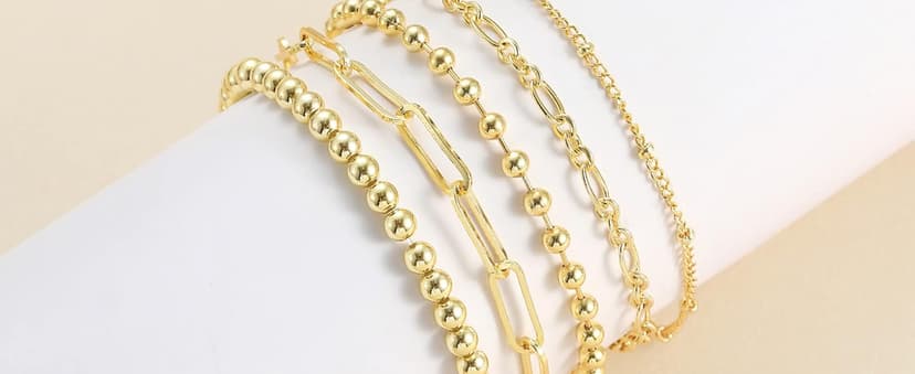 DEARMAY Gold Bracelets for Women Waterproof, 14K Real Gold Jewelry Sets Trendy Thin Dainty Stackable Cuban Link Paperclip Chain Bracelet Pack Fashion Accessories Gifts for Womens