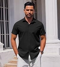 COOFANDY Men's Linen Shirts Short Sleeve Casual Shirts Button Down Shirt for Men Beach Summer Wedding Shirt