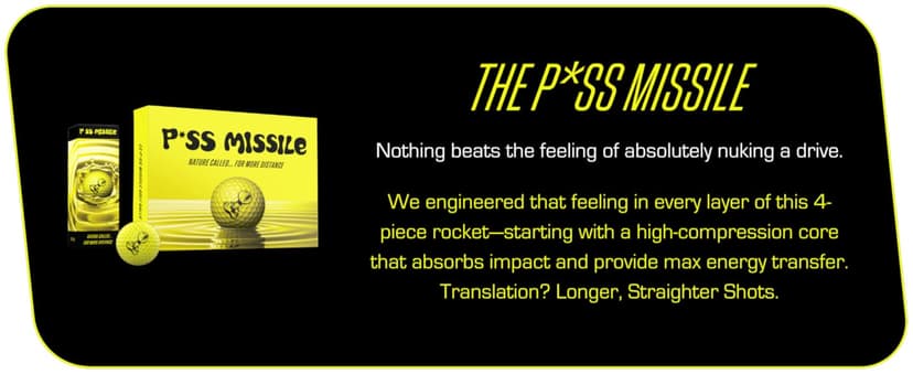 P*ss Missile Distance Golf Balls - 4-Piece Design, Surlyn Cover, High Compression Core - Lower Spin, Better Trajectory for Longer, Straighter Shots