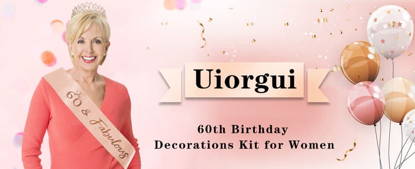 60th Birthday Decorations for Women, 33pcs Black Rose Gold Happy 60th Birthday Banner Crown and Sash Balloons Backdrop Hanging Swirls Paper Fans, 60 Years Old Party Supplies Kit