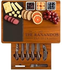 Personalized Acacia Wood Charcuterie Board Set with Stainless Steel Knives – Custom Cheese Board Gift for Wedding, Christmas, Housewarming, Bridal Shower, Anniversary, Women and Couples, Gifts for Her