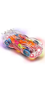 ArtCreativity Light Up Transparent Sensory Car Toy for Kids, 1PC, Bump and Go Toy Car with Colorful Moving Gears, Music, and LED Effects, Easter Toys for Toddlers, Great Birthday Gift Idea