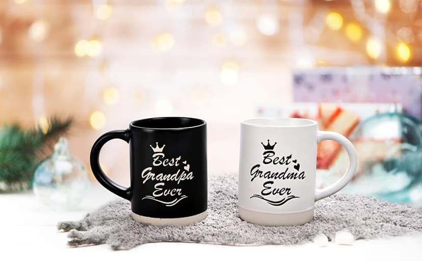 Cabtnca Gifts for Grandparents, Best Grandma and Grandpa Ever Mug Set, Christmas Grandparents Gifts for Grandma Grandpa from Granddaughter Grandkids, Grandparent Day Gift, 16 Oz Black & White