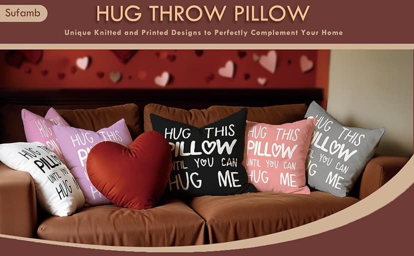 Sufamb Hug This Pillow Until You Can Hug Me Throw Pillow Covers, 18 x 18 Pillow Case, for Boyfriend Girlfriend Birthday Gifts, Long Distance Relationships Gifts (Black)(18x18in)