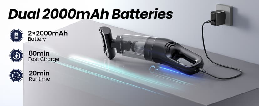 Handheld Vacuum Cordless, 26,000 Pa High Power Suction, Portable Rechargeable Car Vacuum Cleaner for Home, Pet Hair, Keyboard & Furniture, Black