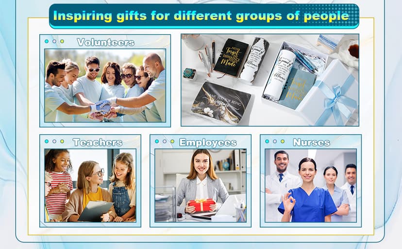 Domensi 6 Pcs Employee Appreciation Gift Set for Women Female Christmas Thank You Gift May You Be Proud 20 oz Rustic Marble Sign Tumbler Makeup Bag Journal for Teacher Nurse Lady Work Business(Blue)