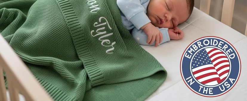Personalized Baby Blanket, 100% Organic Certified Cotton, Customized Swaddle Blanket with Name, Receiving Blankets for Boys and Girls, Perfect Custom Gifts for Newborns, Kids and Baby Showers