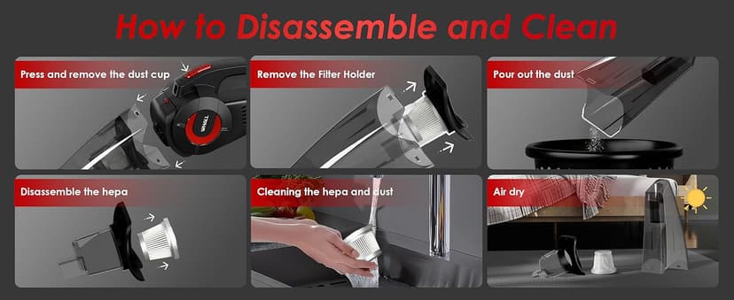 whall Handheld Cordless Car Vacuums, Wet and Dry Use 9000Pa Strong Suction Vacuums, Rechargeable Portable Vacuum Cleaner with LED, Charging Dock, Lightweight Mini Vacuum for Car, Home and Office, Red