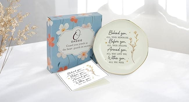 OASSIE Graduation Gifts for Women - 4"x4" Round-Shaped Ceramic Jewelry Dish Tray - Thank You Inspiration College High School Graduation Gifts for Her Friends Sister Women, Decorative Trinket Dish