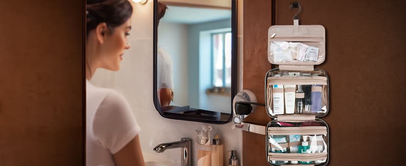 BAGSMART Large Toiletry Bag Travel Bag with Hanging Hook, Water-resistant Makeup Cosmetic Bag Travel Organizer for Accessories, Shampoo, Full Sized Container, Toiletries