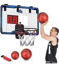 HopeRock Indoor Mini Basketball Hoop for Kids, Basketball Hoops Over The Door with LED Lighting, Mini Hoop with Scoreboard & 3 Balls, Basketball Toys Gifts for 5 6 7 8 9 10 11 12 Year Old Boys Girls