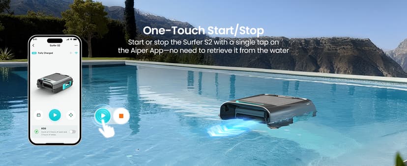 AIPER Surfer S2 Solar Powered Pool Surface Skimmer Robot with APP Support, 24/7 Continuous Cleaning, Dual Charging Modes, Smart Obstacle Avoidance, 150-um Filtration, OTA Upgrade