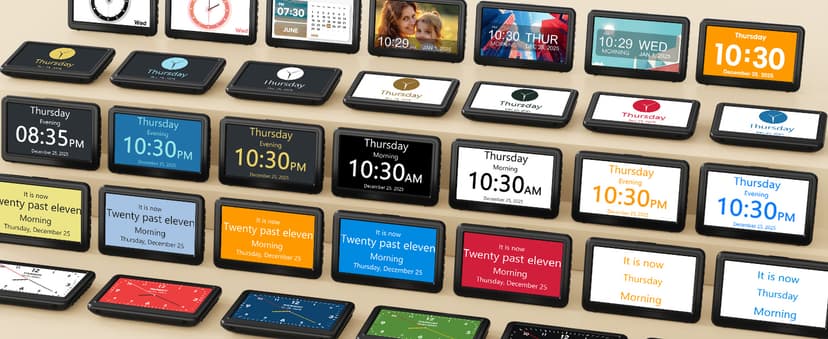 Clock with Day and Date for Elderly, 7" Large Display Digital Calendar Day Clock with 20 Custom Alarms and Medicine Reminders, 12 Display Modes, Dimmable Dementia Alzheimers Clocks for Seniors