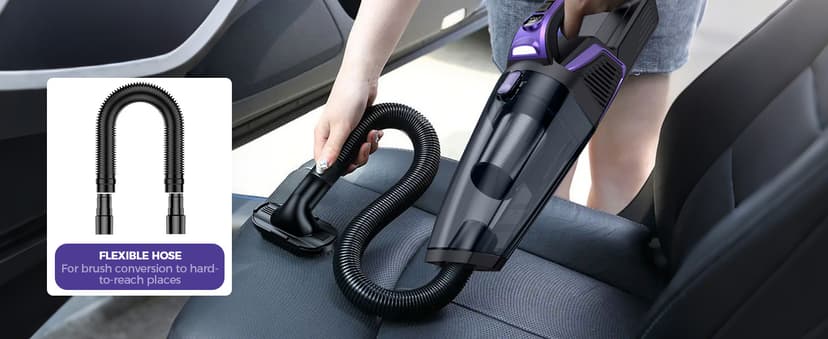 Pet Hair Handheld Vacuum Cordless: 20000PA High Power Car Vacuum with Motorized Brush and LED Light, Rechargeable Hand Held Vacuum Cleaner with Reusable Filter for Car, Home, Office & Pet, Purple