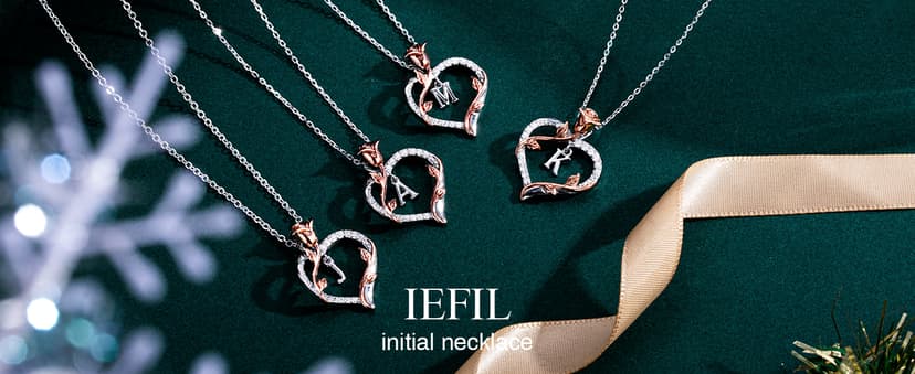 Iefil Rose Heart Necklaces Gifts for Women - 925 Sterling Silver Heart Initial Necklace, Anniversary Birthday Gifts for Women, Jewelry Gift for Wife Wife Girlfriend Mom