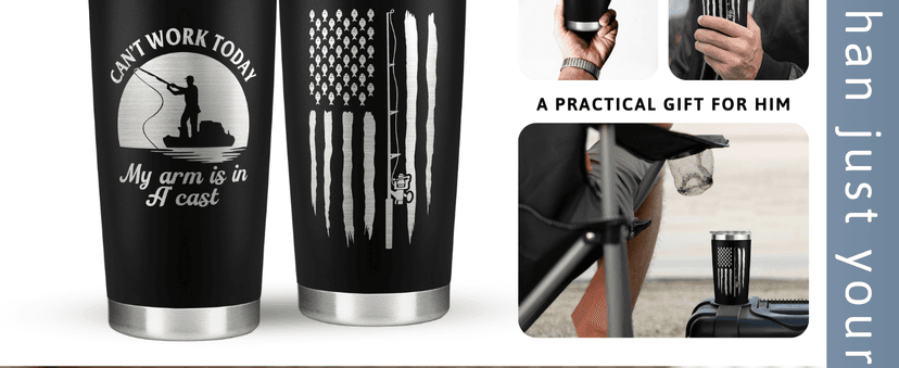 Fishing Gifts for Men - Gifts for Fisherman - Fisherman Gift for Men, Boys - Fishing Fathers Day Gift for Him - Fish Coffee Mug - 20 Oz Stainless Steel Tumbler