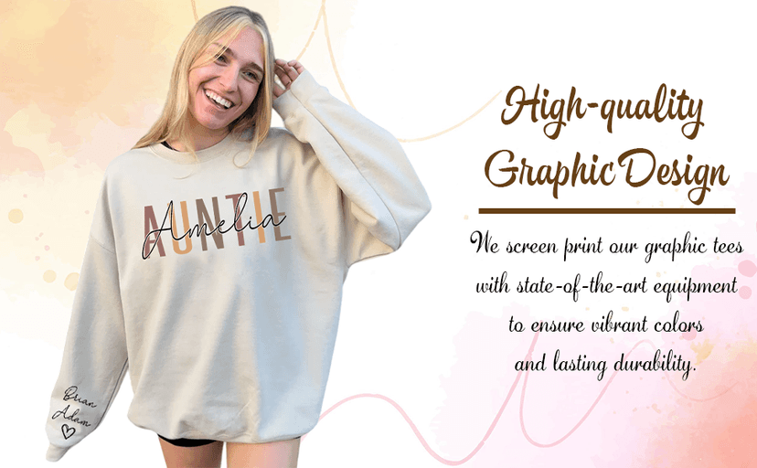 DILYPOD Personalized Auntie Name Sweatshirt, Custom Auntie with Kids Names On Sleeve, Aunt Sweatshirt, Aunt Gift, Christmas Shirt for Women, Gift for Mothers Day Womens Day Birthday