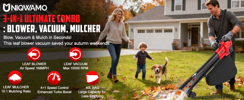 3-in-1 Electric Leaf Blower with Vacuum & Mulcher Compatible for Milwaukee 18V Battery, Leaf Vacuum Cordless with Bag 40L, Leaf Mulcher Cordless Leaf Blowers for Lawn Care, Turbo Mode (No Battery)