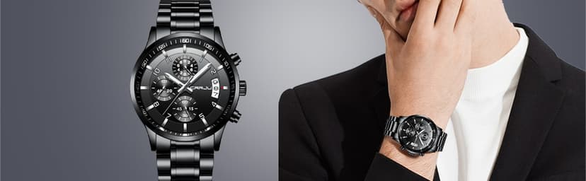 CRRJU Men's Fashion Stainless Steel Watches Date Waterproof Chronograph Wristwatches,Stainsteel Steel Band Waterproof Watch