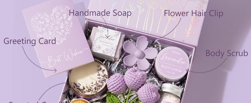 Spa Gifts for Women Bath Gift Set, Lavender Relaxing Spa Gift Baskets Home Bath Set Self Care Kit Care Package Thank You Christmas Birthday Gifts for Women Mom Her Friend Sister Teen Girl Wife Grandma
