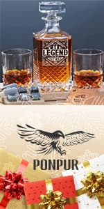 PONPUR Gifts for Brother, Whiskey Decanter Set with 2 Whisky Glasses, Unique Cool Stocking Stuffers Birthday Gift for Brothers from Sister, Best Christmas Presents for Men