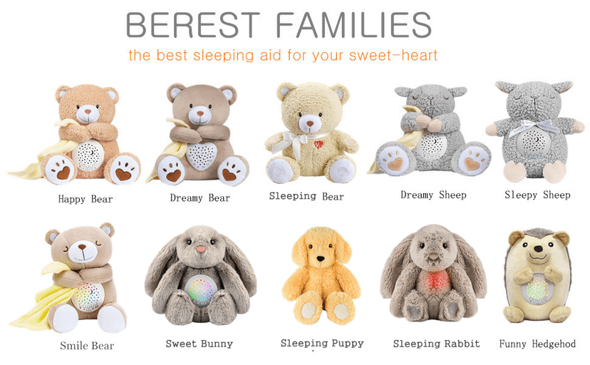 BEREST Baby Sleep Soother Bear, Mom's Heartbeat & Lullabies White Noise Machine, Nursery Decor Night Light Projector, Toddler Crib Sleeping Aid, Newborns Shower Gifts Portable Teddy