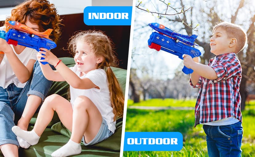 3 Pack Airplane Launcher Toys, 2 Flight Modes LED Foam Glider Catapult Plane, Outdoor Flying Toy for Kids, Birthday Gifts for Boy Girl 6+ Year Old, B-Day Party Supplies