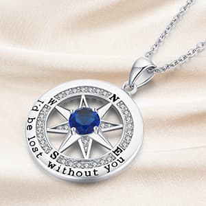 S925 Necklace Gift for Wife |Compass Jewelry |Women Anniversary |Sterling Silver |Girlfriend Birthday Gifts for Her Valentines |I'd be Lost without You |Jewel 18K Gold