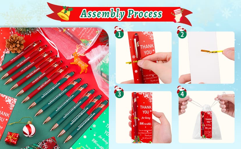 CZWZ 30 Pack Christmas Employee Appreciation Gifts Set, Thank You Pens with Appreciation Cards, Inspirational Ballpoint Pens for Staff Recognition Coworkers Teachers Christmas Thank You Gifts