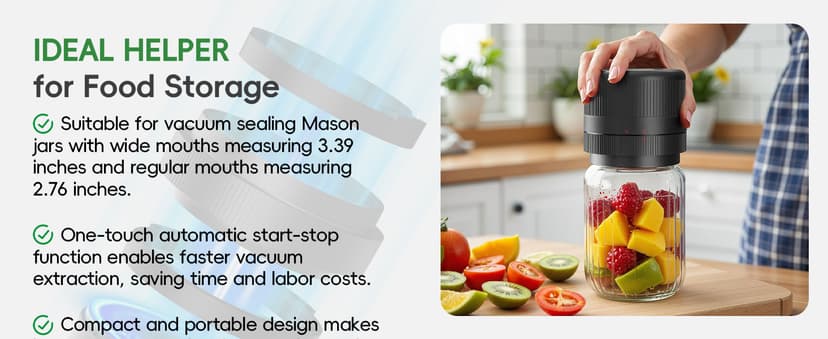 Mason Jar Vacuum Sealer Kit, Electric Sealer for Wide, Regular Mouth Mason Jars, Portable Vacuum Sealer for Jars, Birthday Gifts for Her, Gifts for Mom, Grandma