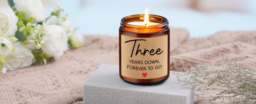 Fairy's Gift 3 Year Anniversary Candle Gifts for Him Her Wife Boyfriend GF Husband - Leather 3rd Anniversary Couple Gifts Ideas - 3rd Year Wedding Anniv. Presents for Couples, Happy Third Anniv.