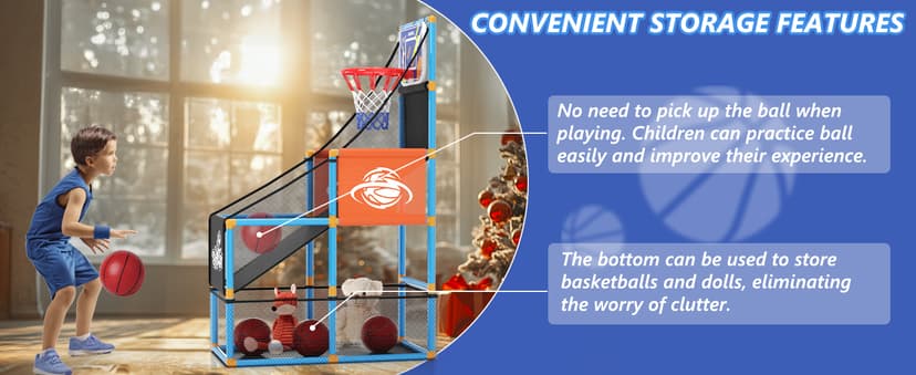 Arcade Basketball Game Set Boy Toys: Indoor Basketball Hoop with 4 Balls Outdoor Sports Toy for Kids 3-12 Years Old Adjustable Height with Air Pump Kid Party Games Birthday Gifts for Boys Girls Teens