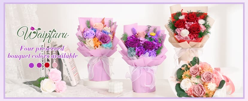 Waipfaru Preserved Flowers, Purple Fresh Bouquet with Gift Box, Flowers for Delivery, That Last 1-3 Years, Forever Flowers for Women Birthday Gift, Anniversary, Teacher, Mother Day