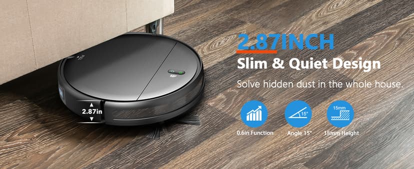 Robot Vacuum and Mop Combo, 2 in 1 Robotic Vacuum Cleaner with Schedule, App/Alexa/Voice Control, Slim 2.87", Self-Charging, 2300 Pa Suction & Long Runtime, Ideal for Hard Floor, Pet Hair, Carpet