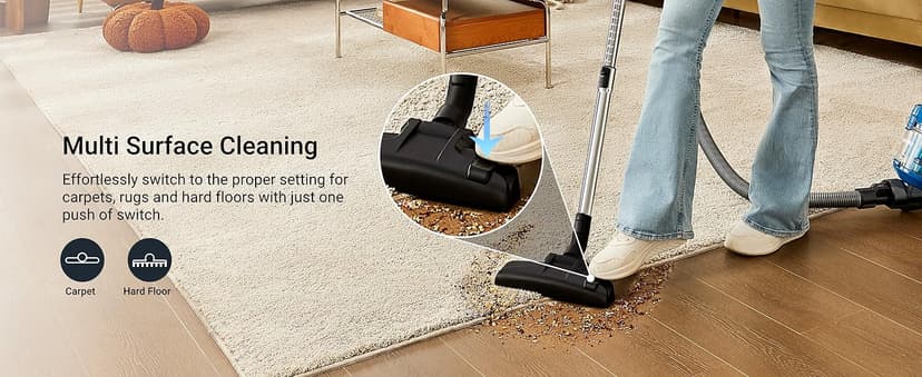 Eureka WhirlWind Bagless Canister 2.5L Vacuum Cleaner, Lightweight Vac for Carpets and Hard Floors, NEN110A, Blue