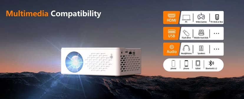 TMY Mini Projector, Upgraded Bluetooth Projector with Screen, 1080P Full HD Portable Projector, Movie Projector Compatible with TV Stick Smartphone/HDMI/USB, indoor & outdoor use