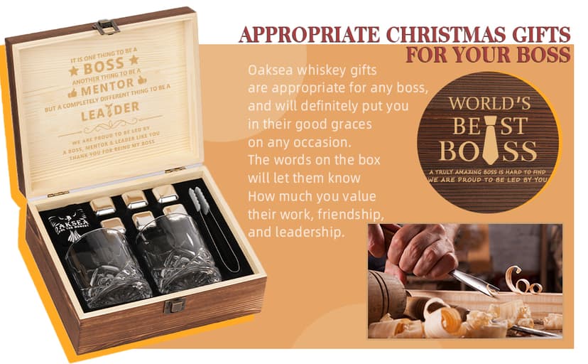 Oaksea Boss Day Gifts for Men Him Christmas, Anniversary Unique Gifts for Him, Birthday Retirement Gift for Boss Men, Stainless Steel Engraved Whiskey Stones Glasses Cool Burbon Scotch Set Gift