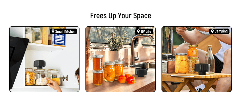 Upgraded 3-in-1 Electric Mason Jar Vacuum Sealer Kit for Jars, Bags, Food Savers & Containers | Auto-Stop Jar Sealer with 4-Hours Battery Life & One-Handed Operation for Dry Foods, Jams & Leftovers