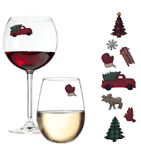 Simply Charmed Christmas Wine Glass Charms - Set of 6 Magnetic Drink Markers Great for Stemless Glasses - Winter Holiday Hostess Gift