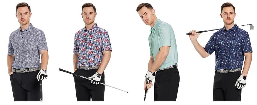 Golf Shirts for Men Dry Fit Short Sleeve Print Performance Moisture Wicking Polo Shirt