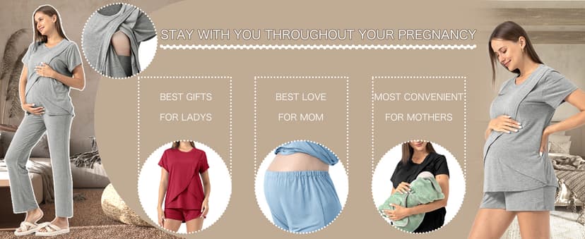 Rnxrbb 3 Piece Postpartum Nursing Pajamas Set Casual Soft Maternity Breastfeeding Pjs Sleepwear Loungewear Clothes Layer