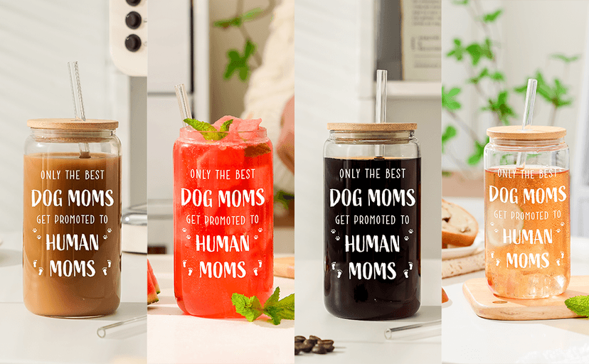 New Mom Gifts for Pregnant Women, 16oz Drinking Glass Cup with Lid and Straw, Funny Dog Mom Pregnancy Gift for Expecting Mom, Mother to be - Postpartum, Mothers Day, Birthday Gifts for First Time Moms