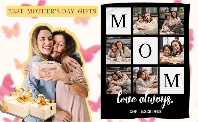 Mothers Day Birthday Gifts for Mom, Personalized Blanket with Photos to My Mom Gift from Daughter Son, Custom Blanket with Pictures Text, Birthday for Wife Grandma Women