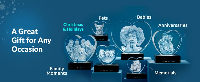 ArtPix 3D Crystal Photo, Personalized Gifts for Women, Wife, Men, Mom, Father, Her, Him, Dad, Grandpa, Great Customized Gift with Your Own Photo, Custom Glass 3D Laser Etched Picture Wedding - Heart