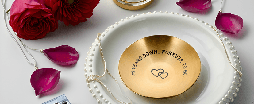 50th Anniversary Day Gifts for Couple Wedding Anniversary Day Gifts for Wife Gold Anniversarys Day Gift for Parents Mothers Day Gift for Grandma Gold Anniversarys Decoration Valentine Jewelry Tray