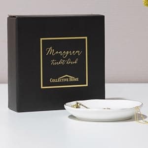 COLLECTIVE HOME - Ceramic Jewelry Tray, Decorative Trinket Dish for Rings Earrings Necklaces Bracelet Watch Keys, Birthday Mother's Day Christmas Gift for Women, 4.75", White Surface (M)