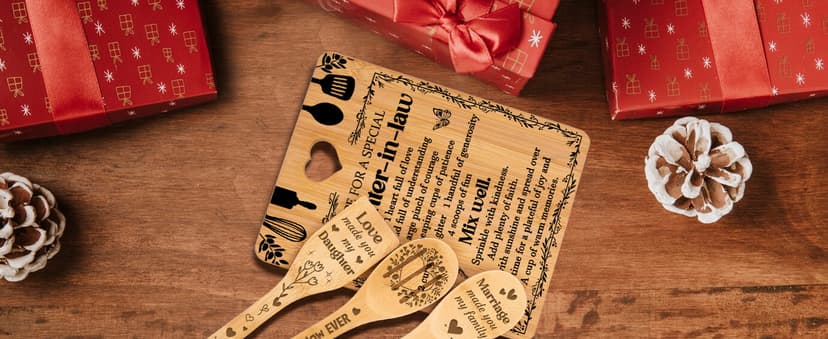 Gifts for Daughter in Law - "Recipe for a Special Daughter-in-Law" Daughter in Law Birthday Gifts Cutting Board Set, Bamboo-Made Engraved Utensil Set Christmas Gifts for Daughter in Law