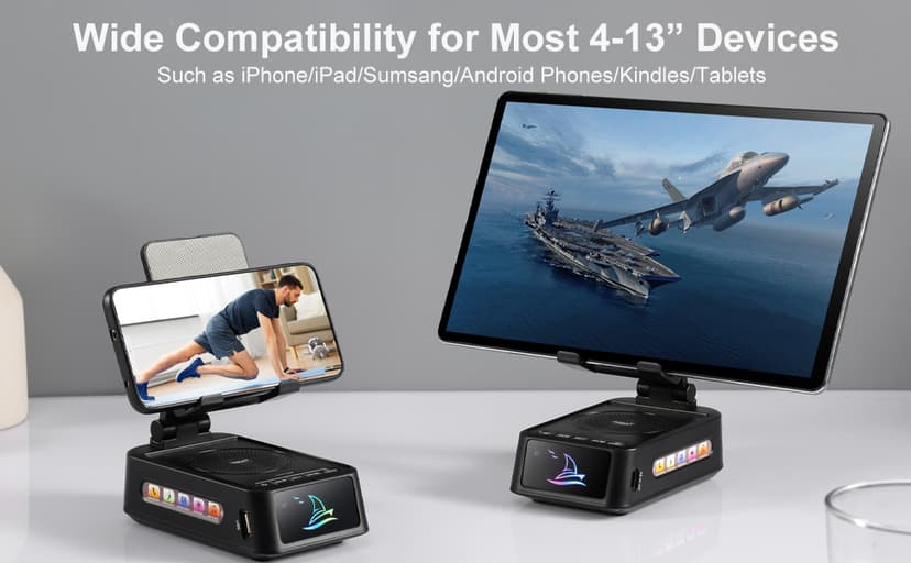 Gifts for Men Women, Cell Phone Stand with Bluetooth Speaker Led Light, Unique Gifts for Dad Him Husband Boyfriend, Cool Gadget Compatible with iPhone/Android, Ideal Gifts for Christmas