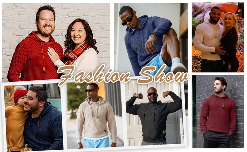 Zaitun Mens Hooded Sweatshirt Long Sleeve Solid Knitted Hoodie Pullover Sweater